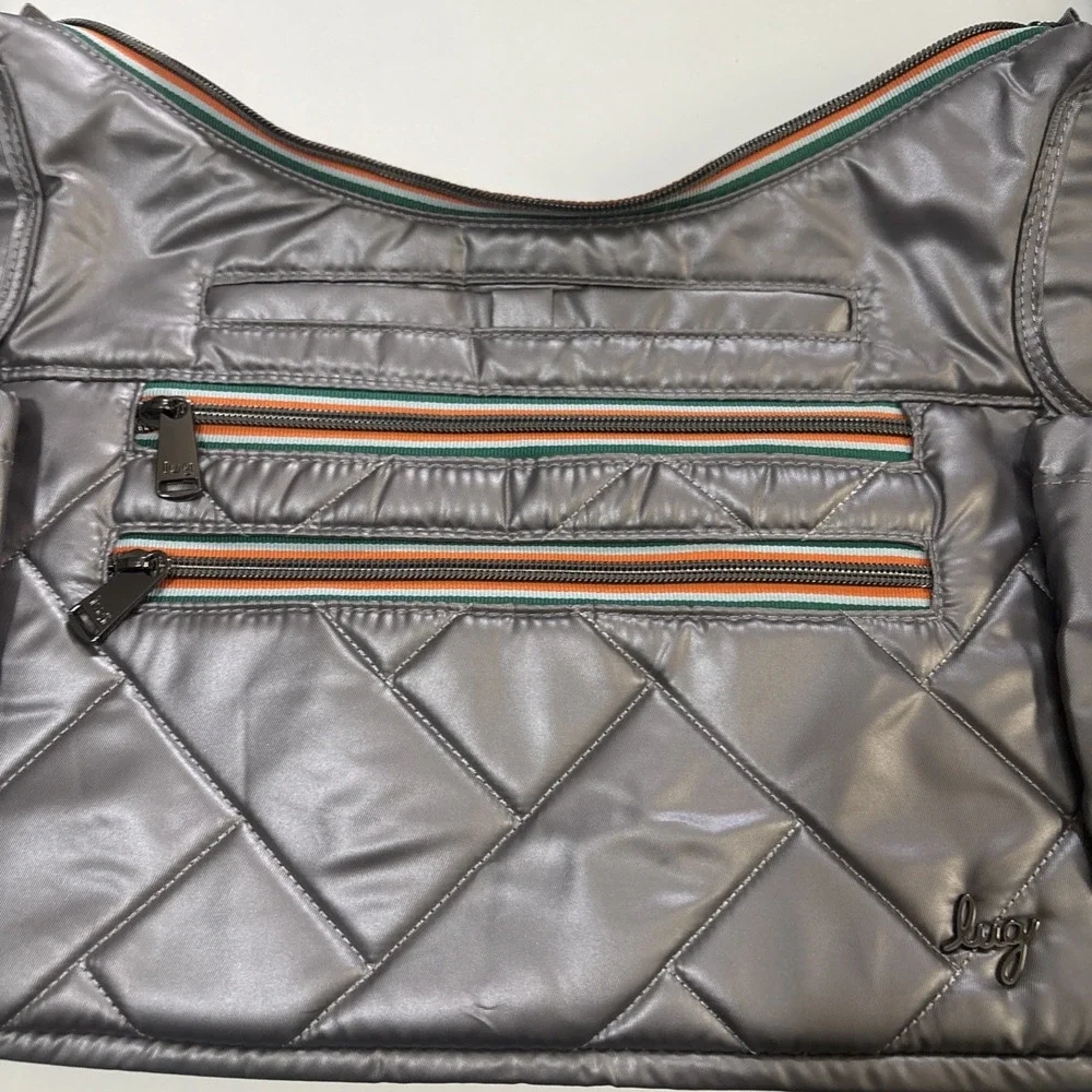 Lug Camper SE Purse Crossbody Bag Metallic Silver Zipper Travel Organizer Tote